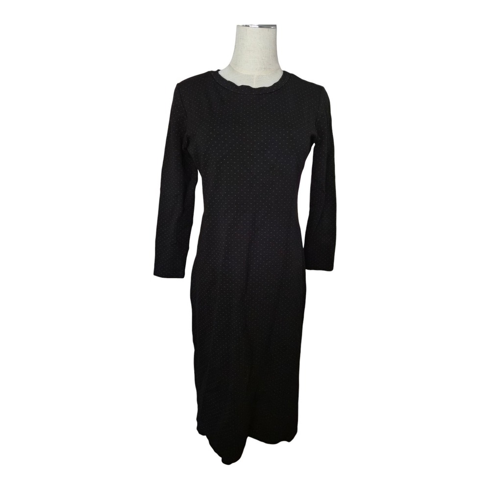 Sonnet James Black Swiss Dot Knit Midi Dress Small Long Sleeve Stretch Casual